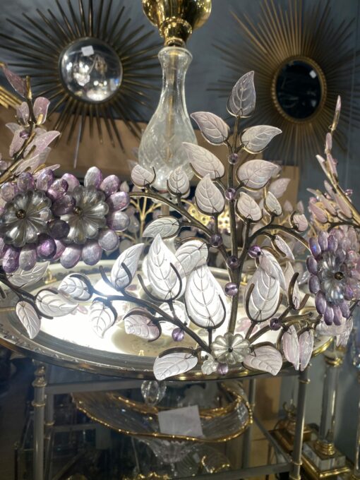 1970' Lustre en Laiton Doré Style Maison Bagués Feuilles en Verre Coloré – Image 14