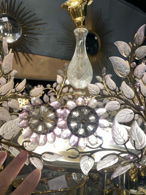 1970' Lustre en Laiton Doré Style Maison Bagués Feuilles en Verre Coloré – Image 12