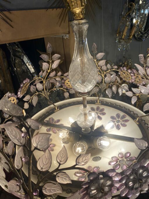 1970' Lustre en Laiton Doré Style Maison Bagués Feuilles en Verre Coloré – Image 11