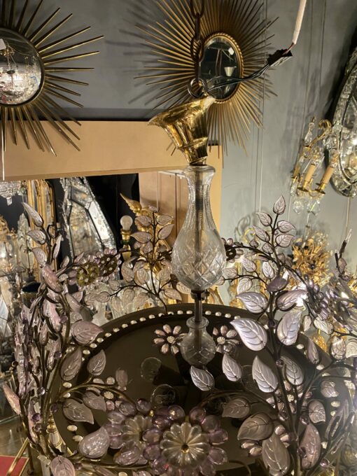 1970' Lustre en Laiton Doré Style Maison Bagués Feuilles en Verre Coloré – Image 9