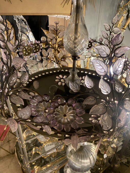 1970' Lustre en Laiton Doré Style Maison Bagués Feuilles en Verre Coloré – Image 8