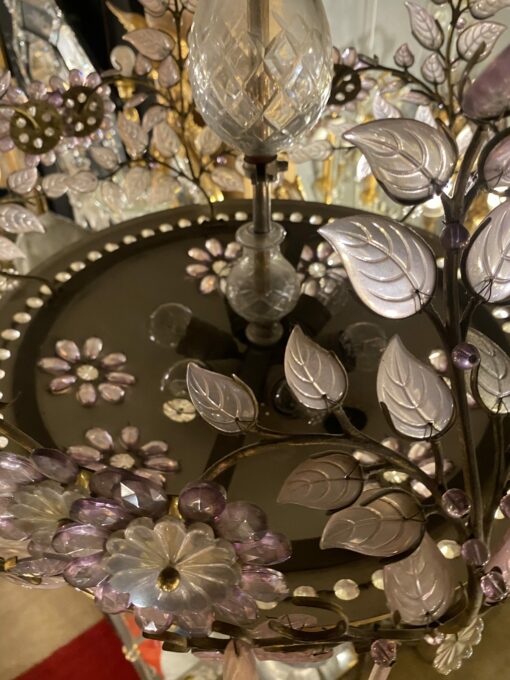 1970' Lustre en Laiton Doré Style Maison Bagués Feuilles en Verre Coloré – Image 6