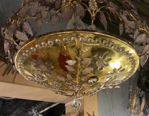 1970' Lustre en Laiton Doré Style Maison Bagués Feuilles en Verre Coloré – Image 5