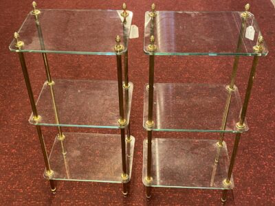 1970′ Pair Of Shelves At 3 Levels In The Style Of Maison Baguès Bronze And Glass 39 x 30 X H 84 cm