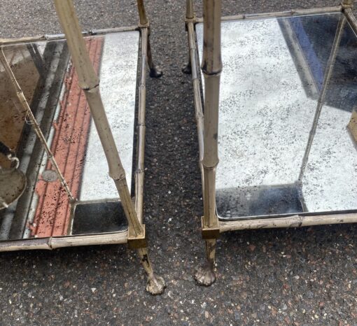 1950′ Pair of Maison Baguès Tables Bamboo Decor in Silver Bronze With Aged Oxidized Mirror Tops 52 X 33 X H 67 cm - Image 14
