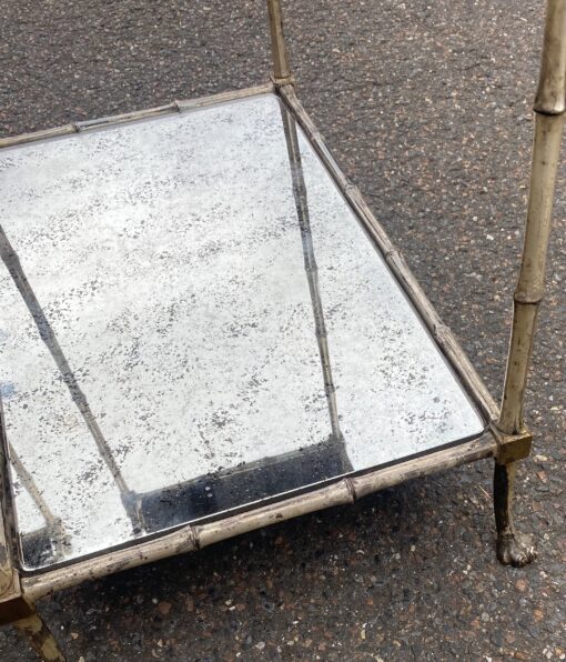 1950′ Pair of Maison Baguès Tables Bamboo Decor in Silver Bronze With Aged Oxidized Mirror Tops 52 X 33 X H 67 cm - Image 13