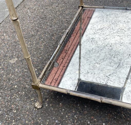 1950′ Pair of Maison Baguès Tables Bamboo Decor in Silver Bronze With Aged Oxidized Mirror Tops 52 X 33 X H 67 cm - Image 12