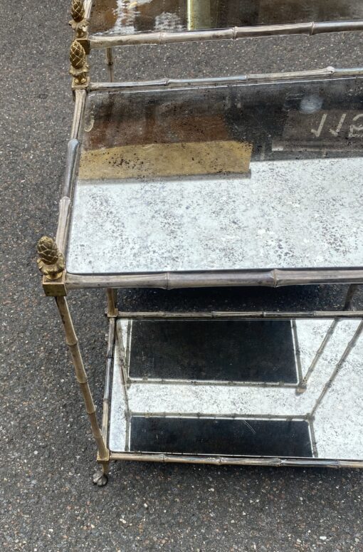 1950′ Pair of Maison Baguès Tables Bamboo Decor in Silver Bronze With Aged Oxidized Mirror Tops 52 X 33 X H 67 cm - Image 11