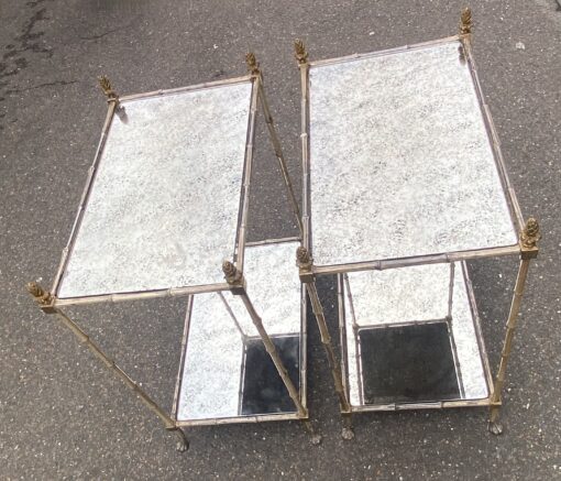 1950′ Pair of Maison Baguès Tables Bamboo Decor in Silver Bronze With Aged Oxidized Mirror Tops 52 X 33 X H 67 cm - Image 10