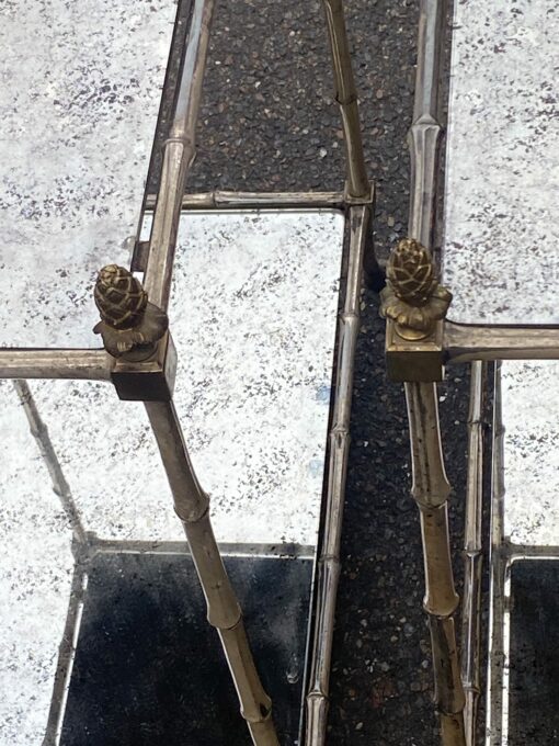 1950′ Pair of Maison Baguès Tables Bamboo Decor in Silver Bronze With Aged Oxidized Mirror Tops 52 X 33 X H 67 cm - Image 9