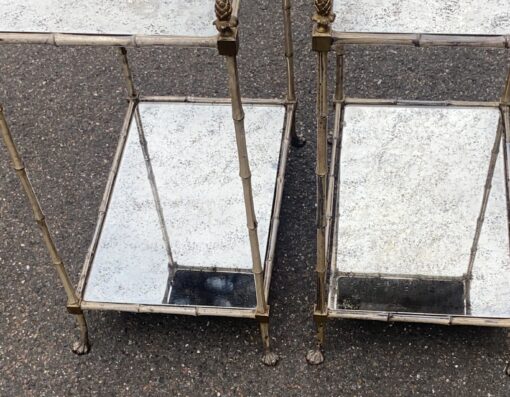 1950′ Pair of Maison Baguès Tables Bamboo Decor in Silver Bronze With Aged Oxidized Mirror Tops 52 X 33 X H 67 cm - Image 8
