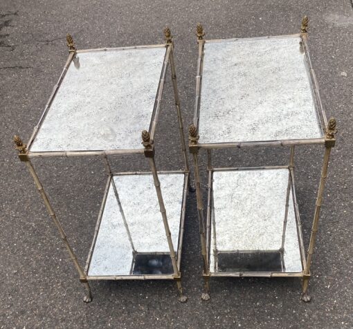 1950′ Pair of Maison Baguès Tables Bamboo Decor in Silver Bronze With Aged Oxidized Mirror Tops 52 X 33 X H 67 cm - Image 7