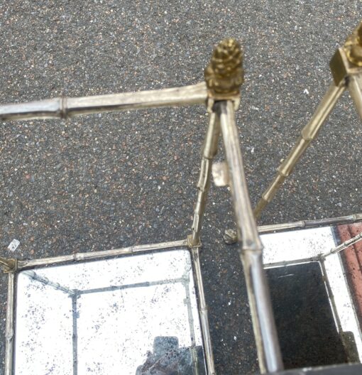 1950′ Pair of Maison Baguès Tables Bamboo Decor in Silver Bronze With Aged Oxidized Mirror Tops 52 X 33 X H 67 cm - Image 6