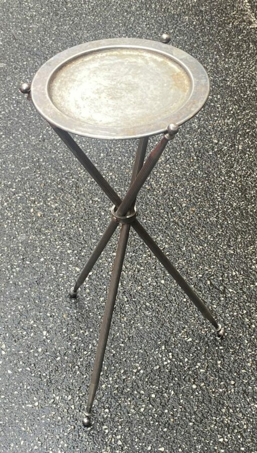1950' Guéridon Tripode Bronze Argenté ø 34 cm H 59 cm