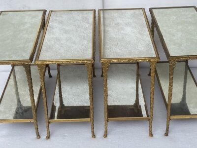 1970′ 2 Pairs Of Sofa Ends Maison Charles, Jansen Or Baguès Palm Tree Decor In Gilt Bronze With Aged Mirror Trays 71 X 32 X H 54 cm