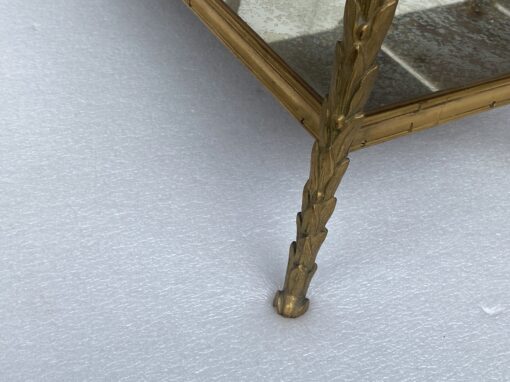 1970′ 2 Paires De Bouts De Canapé Maison Charles , Jansen Ou Baguès Décor Palmier en Bronze Doré avec Plateaux Miroirs Vieillis 71 X 32 X H 54 cm – Image 6