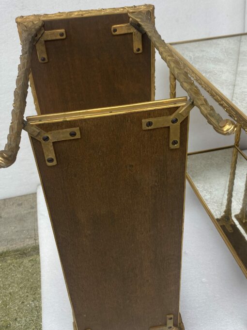 1970′ 2 Paires De Bouts De Canapé Maison Charles , Jansen Ou Baguès Décor Palmier en Bronze Doré avec Plateaux Miroirs Vieillis 71 X 32 X H 54 cm – Image 4