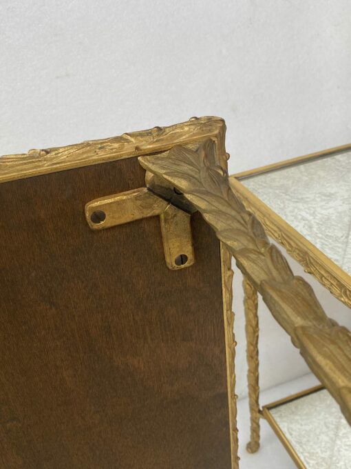 1970′ 2 Paires De Bouts De Canapé Maison Charles , Jansen Ou Baguès Décor Palmier en Bronze Doré avec Plateaux Miroirs Vieillis 71 X 32 X H 54 cm – Image 3