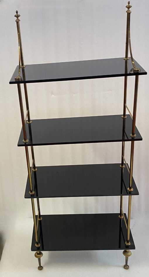 1970′ Étagère en Bronze à 4 Niveaux Maison Baguès Plateaux Opalines Noires 50 X 25 X H 124 cm – Image 19
