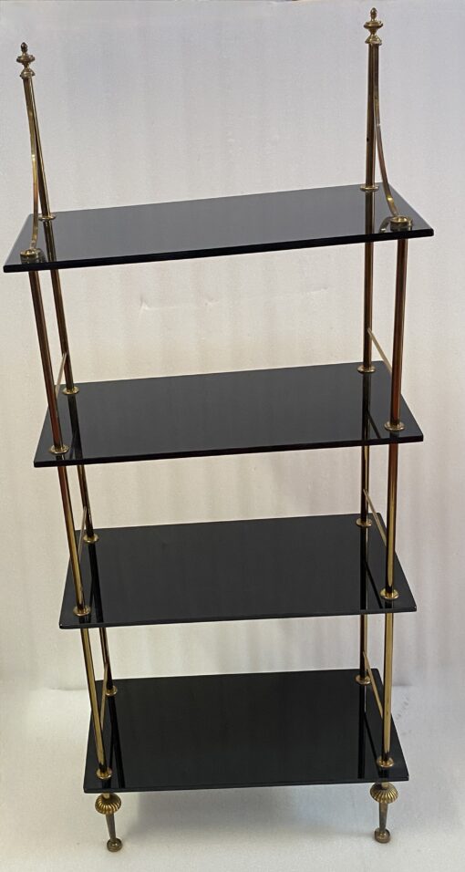 1970′ Étagère en Bronze à 4 Niveaux Maison Baguès Plateaux Opalines Noires 50 X 25 X H 124 cm – Image 18