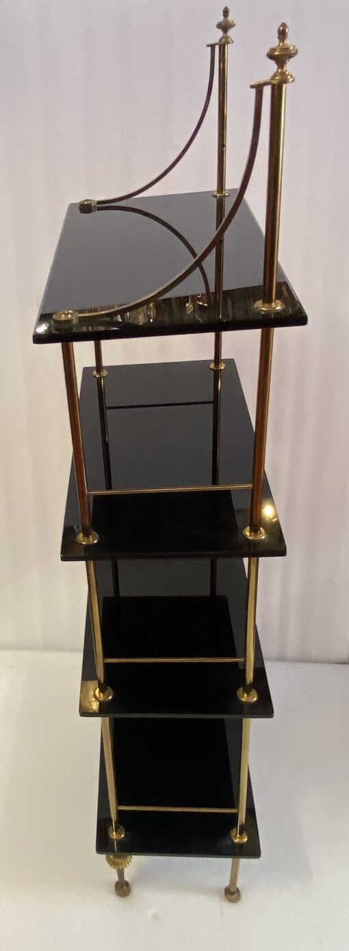 1970′ Étagère en Bronze à 4 Niveaux Maison Baguès Plateaux Opalines Noires 50 X 25 X H 124 cm – Image 12