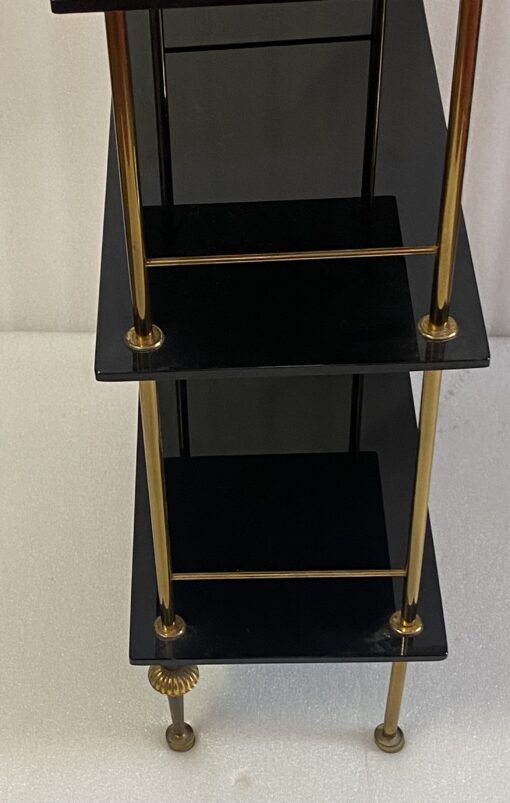 1970′ Étagère en Bronze à 4 Niveaux Maison Baguès Plateaux Opalines Noires 50 X 25 X H 124 cm – Image 11