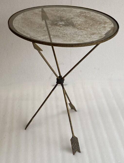 1950/70 ′ Vintage Wrought Iron Pedestal Table Decor In The Shape Of Arrows Jacques Adnet Style Diameter 49 cm - Image 11