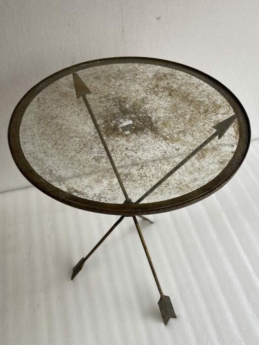 1950/70 ′ Vintage Wrought Iron Pedestal Table Decor In The Shape Of Arrows Jacques Adnet Style Diameter 49 cm - Image 9