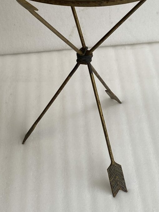 1950/70 ′ Vintage Wrought Iron Pedestal Table Decor In The Shape Of Arrows Jacques Adnet Style Diameter 49 cm - Image 8