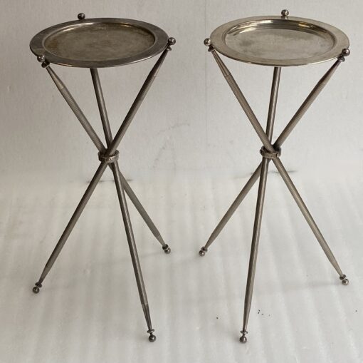1950′ Pair Of Silver Bronze Tripod Pedestal Table ø 34 cm H 59 cm  (Hold)