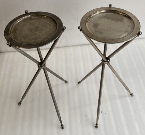 1950′ Pair Of Silver Bronze Tripod Pedestal Table ø 34 cm H 59 cm  (Hold) - Image 3