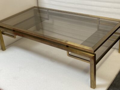1970′ Rectangular Coffee Table Guy Lefevre For Jansen In Brass And Glass 127 x 67 cm H 37 cm