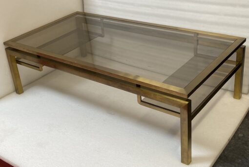 1970′ Rectangular Coffee Table Guy Lefevre For Jansen In Brass And Glass 127 x 67 cm H 37 cm
