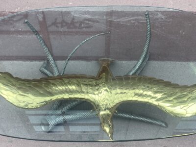 1980′ Coffee Table Alain Chervet Eagle With Spread Wings Brass and Iron Signed