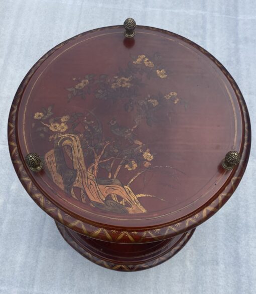 1970′ Maison Baguès Style Pedestal Pair Of Table Bamboo Decor in Gilt Bronze With Chinese Lacquer Trays - Image 10