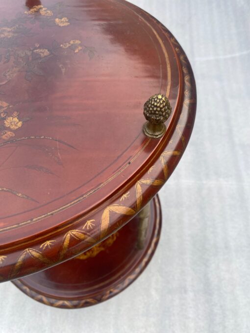 1970′ Maison Baguès Style Pedestal Pair Of Table Bamboo Decor in Gilt Bronze With Chinese Lacquer Trays - Image 9