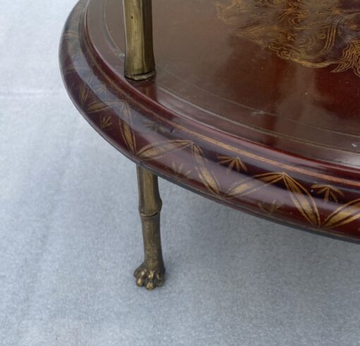1970′ Maison Baguès Style Pedestal Pair Of Table Bamboo Decor in Gilt Bronze With Chinese Lacquer Trays - Image 7