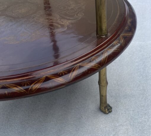 1970′ Maison Baguès Style Pedestal Pair Of Table Bamboo Decor in Gilt Bronze With Chinese Lacquer Trays - Image 6