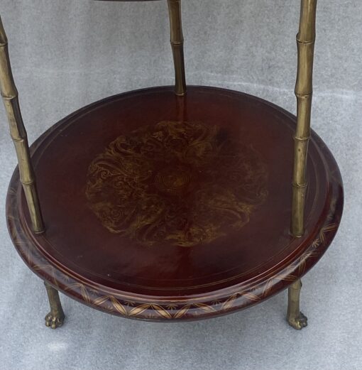 1970′ Maison Baguès Style Pedestal Pair Of Table Bamboo Decor in Gilt Bronze With Chinese Lacquer Trays - Image 4