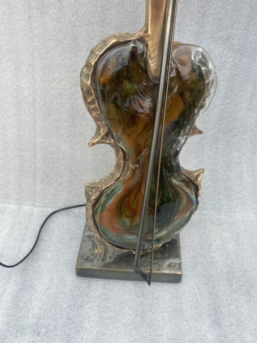 1970/80 Violin Lamp In Bronze And Glass Paste, Sculpture Signed LOHE - Image 12