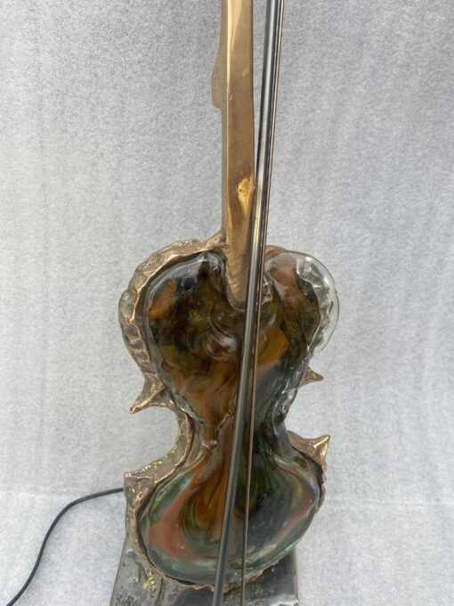 1970/80 Violin Lamp In Bronze And Glass Paste, Sculpture Signed LOHE - Image 11