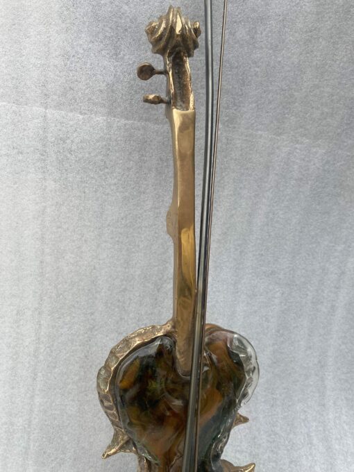 1970/80 Violin Lamp In Bronze And Glass Paste, Sculpture Signed LOHE - Image 10