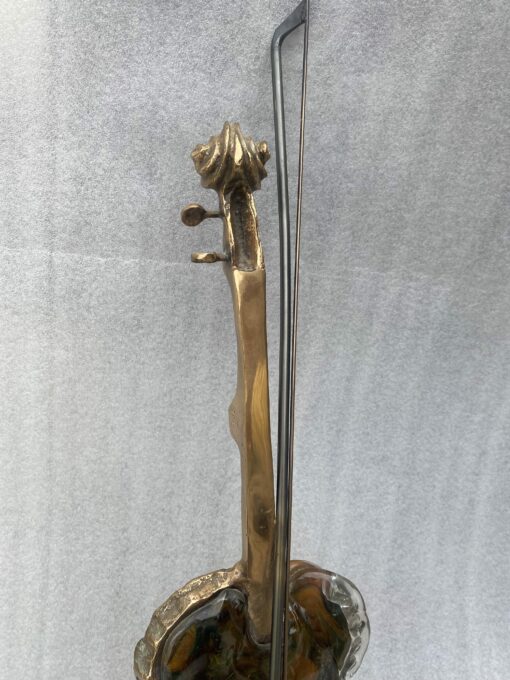 1970/80 Violin Lamp In Bronze And Glass Paste, Sculpture Signed LOHE - Image 9