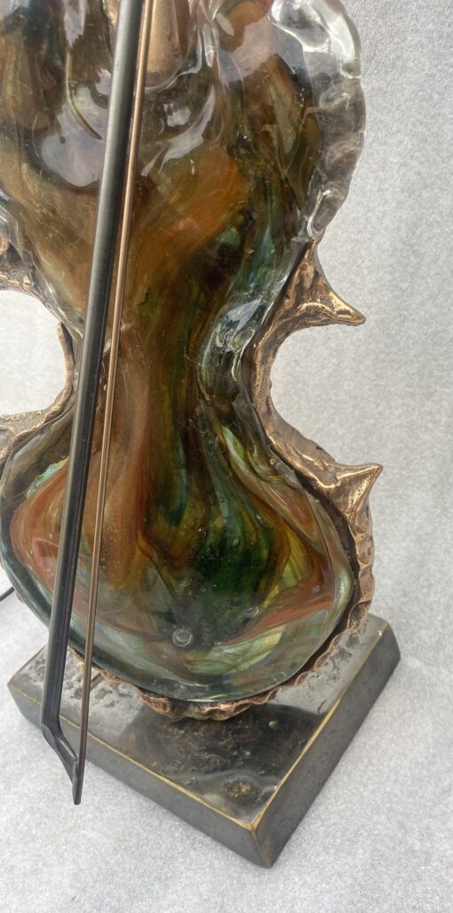 1970/80 Violin Lamp In Bronze And Glass Paste, Sculpture Signed LOHE - Image 7