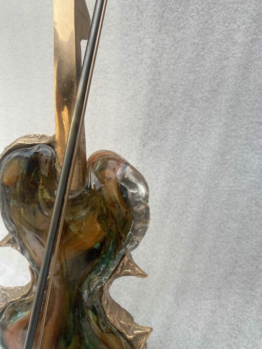 1970/80 Violin Lamp In Bronze And Glass Paste, Sculpture Signed LOHE - Image 6