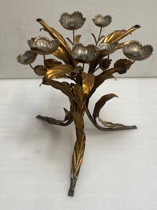 1970′ Tripod Pedestal Table With Anemones In Golden And Silver Iron By Hans Kogl - Image 16
