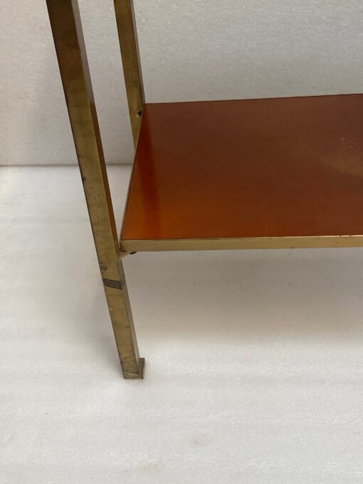 1970′  Side Table At 2 Levels Maison Jansen Orange Melamine Lacquer Trays With Vintage Gold Decors 60 X 30 H 55 cm - Image 13
