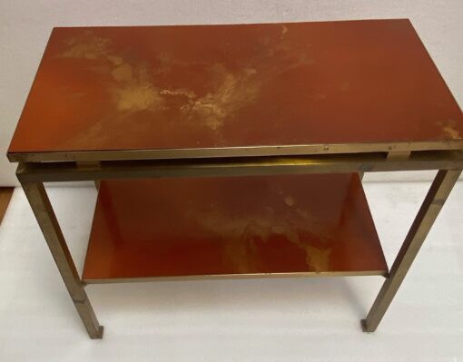 1970′  Side Table At 2 Levels Maison Jansen Orange Melamine Lacquer Trays With Vintage Gold Decors 60 X 30 H 55 cm - Image 12