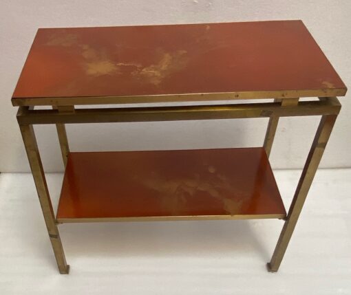 1970′  Side Table At 2 Levels Maison Jansen Orange Melamine Lacquer Trays With Vintage Gold Decors 60 X 30 H 55 cm - Image 11