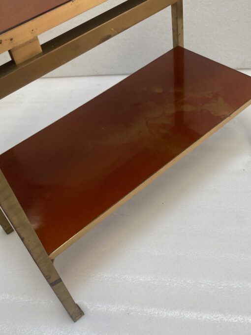 1970′  Side Table At 2 Levels Maison Jansen Orange Melamine Lacquer Trays With Vintage Gold Decors 60 X 30 H 55 cm - Image 10